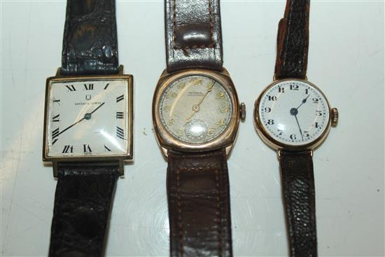 2 x gents 9ct gold watches & one ladys gold watch.